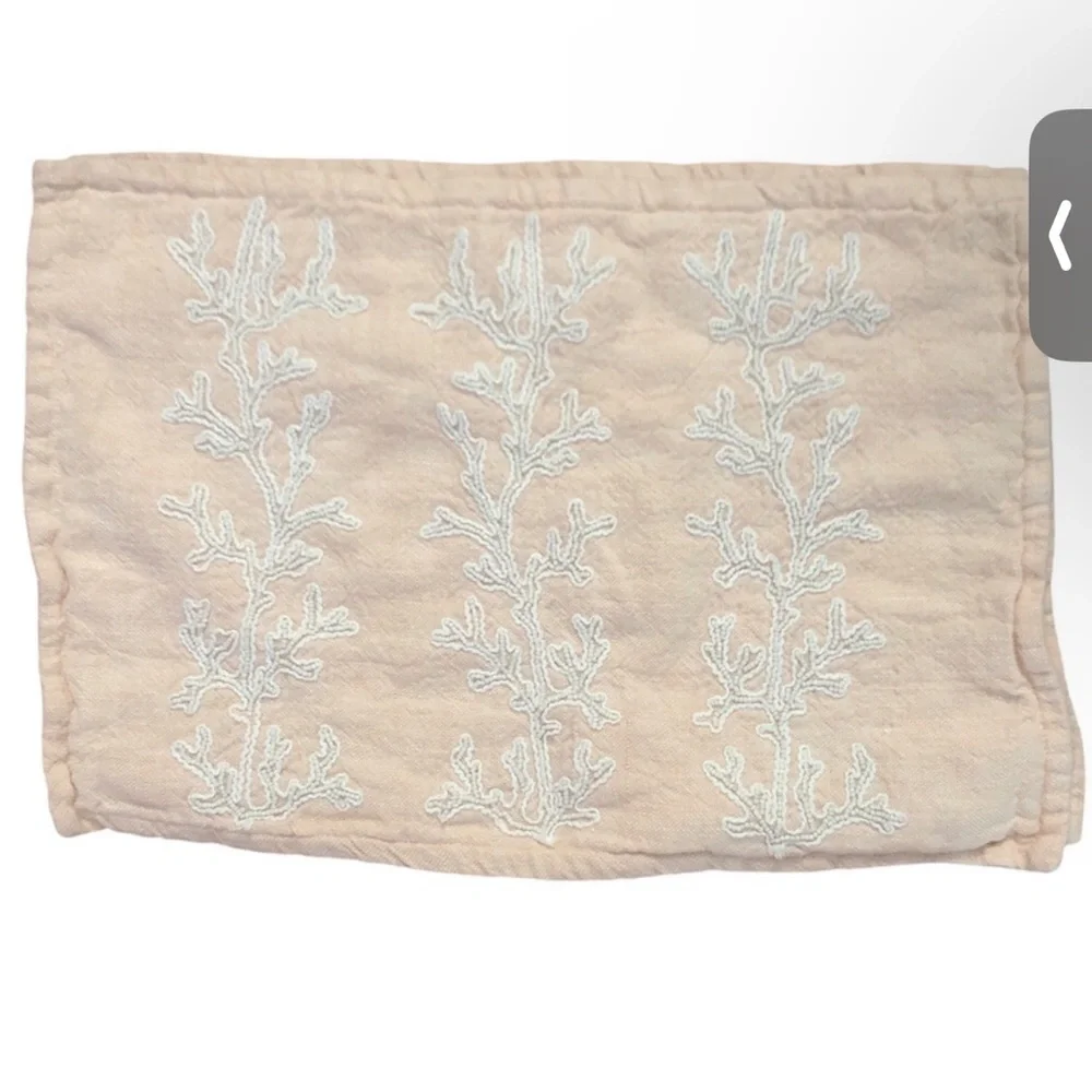Serena and Lily Coral Peach Linen Embroidered Accent Pillow Cases set of 2 NWOT